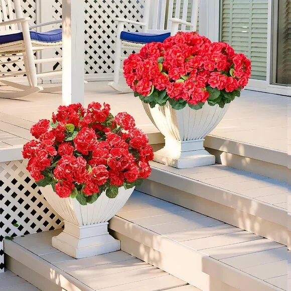 8-Bundles Red Artificial Silk Faux Flowers Plants Front Door Home Decor